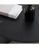 Round Coffee Table Black Oak Wood Surface and Black Metel Feet