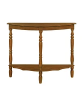 42'' Retro Circular Curved Half-Moon Console Table with Cloud Design Top and Open Shelf Solid Wood Frame and Legs, Brown