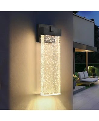 12W Modern Led Outdoor Wall Sconce with Crystal, Black Finish