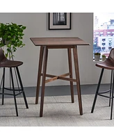 Modern Bar Height 42" Dining Table, Rubberwood Legs and Laminate Table Top, Walnut Finish, Black