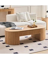 51" Oval Wood Coffee Table with Drawer, Mid-Century Modern Style