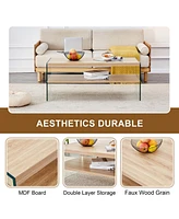 3-Tier Side Table & Coffee Table Set with Mdf Board and Tempered Glass