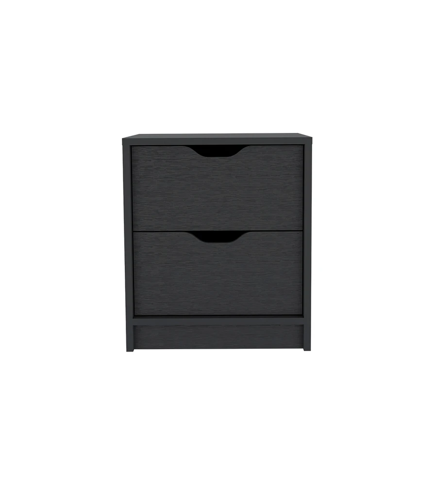Two Drawer Faux Wood Nightstand for Bedroom Storage and Bedside Table