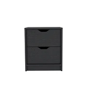 Two Drawer Faux Wood Nightstand for Bedroom Storage and Bedside Table