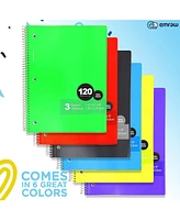 Emraw 3 Subject Spiral Notebooks Pink, Wide Ruled, 120 Sheets White Paper Ideal for Class Assignments, Homework, Planning and General Notes