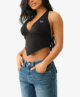 True Religion Women's Bandeau Halter Neck Crop Top
