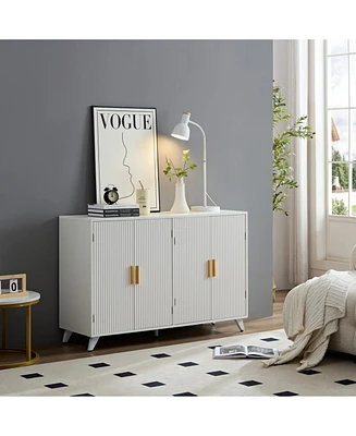 Modern Sideboard with Wavy Texture, White Accent Cabinet with Door