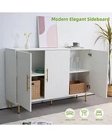 3-Door Large Storage Sideboard with Gold Handles for Kitchen, Dining Room and Living Room.55.12" W Accent White Buffet Cabinet, Coffee Bar Sidebo