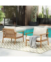 Mid-Century Outdoor Lounge Chairs - Wood Frame & Cushions (Set of 2)