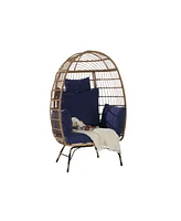 Oversized Wicker Egg Chair w/ Cushion & Pillow
