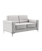 63" Light Grey And Silver Faux Leather Loveseat