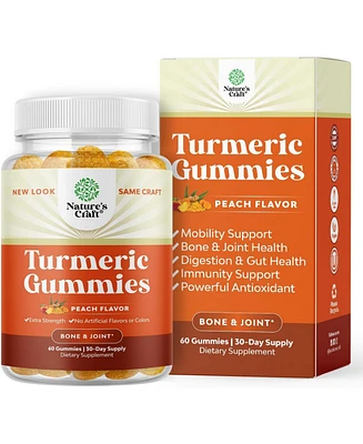 Turmeric Curcumin Gummies | Immune Booster Turmeric Gummies | for Joint Support and Advanced Skin Care | Peach Flavor | 60ct