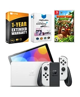 Nintendo Switch White Oled Console with Donkey Kong Country Returns Hd, MightySkins Console and Controller Skin Voucher