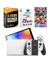 Nintendo Switch White Oled Console with Mario Kart 8 Deluxe, MightySkins Console and Controller Skin Voucher