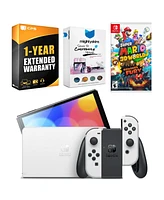 Nintendo Switch White Oled Console with Super Mario 3D World + Bowser s Fury, MightySkins Console and Controller Skin Voucher