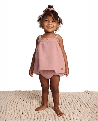 Calvin Klein Baby Girls 2-Piece Gauze Sunsuit and Matching Headband Set