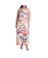 Eloquii Plus Tie Neck Printed Maxi Dress