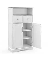 2 Doors Freeestanding Bathroom Floor Cabinet with 2 Drawers and Adjustable Shelves