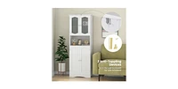 64.5 Inches Tall Bathroom Storage Cabinet with Frost Glass Doors and Shelves