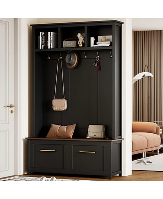 4-in-1 Hall Tree: Hooks, Storage Bench, 76.6"H