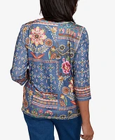 Alfred Dunner Petite El Paso Mixed Pattern Floral Patch Top