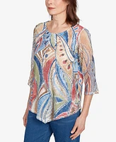 Alfred Dunner Petite El Paso Printed Leaf Textured Top with Necklace