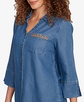 Alfred Dunner Petite El Paso Embroidered Butterfly Button Front Top