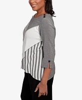 Alfred Dunner Petite Santa Barbara Diagonal Spliced Stripe Top