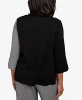 Alfred Dunner Petite Santa Barbara Center Sliced Crew Neck Top with Necklace
