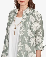 Alfred Dunner Petite Copper Canyon Soutache Leaf Two One Collated Top with Necklace