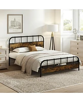Gymax Queen Size Bed Frame Industrial Platform Bed Frame w/ Under Bed Storage