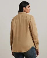 Lauren Ralph Plus 100% Linen Roll-Tab Shirt