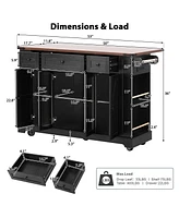 53" Farmhouse Kitchen Island Cart - Drop Leaf, Power Outlet