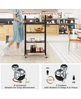 Folding Kitchen Utility Serving Island Cart with Storage Shelves