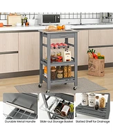 Kitchen Island Cart with Stainless Steel Tabletop and Basket