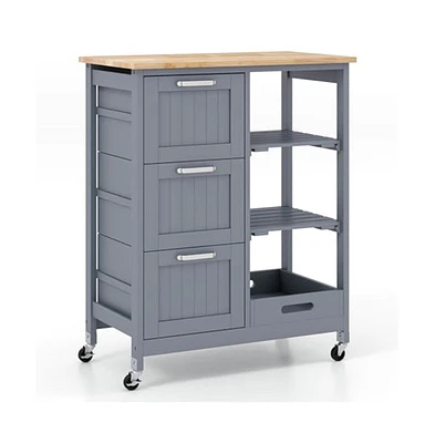 Rolling Kitchen Island Utility Storage Cart with 3 Large Drawers