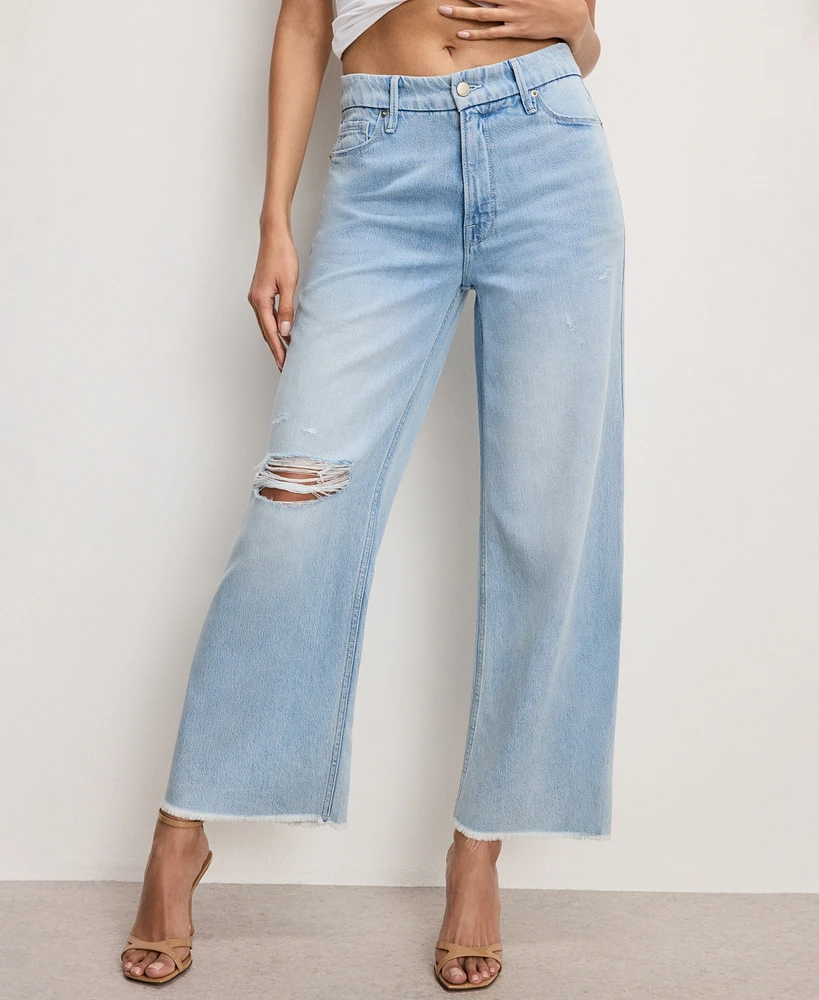 Good American Women's Weightless Skate Cropped Wide-Leg Jeans