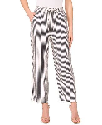 CeCe Women's Elastic-Waist Pull-On Striped Pants