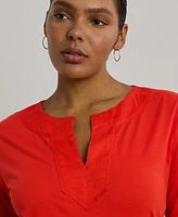 Lauren Ralph Plus Cotton Jersey Three-Quarter-Sleeve Tunic