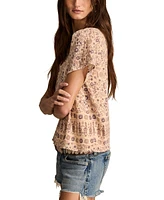 Lucky Brand Women's Cotton Crochet-Trim V-Neck Top