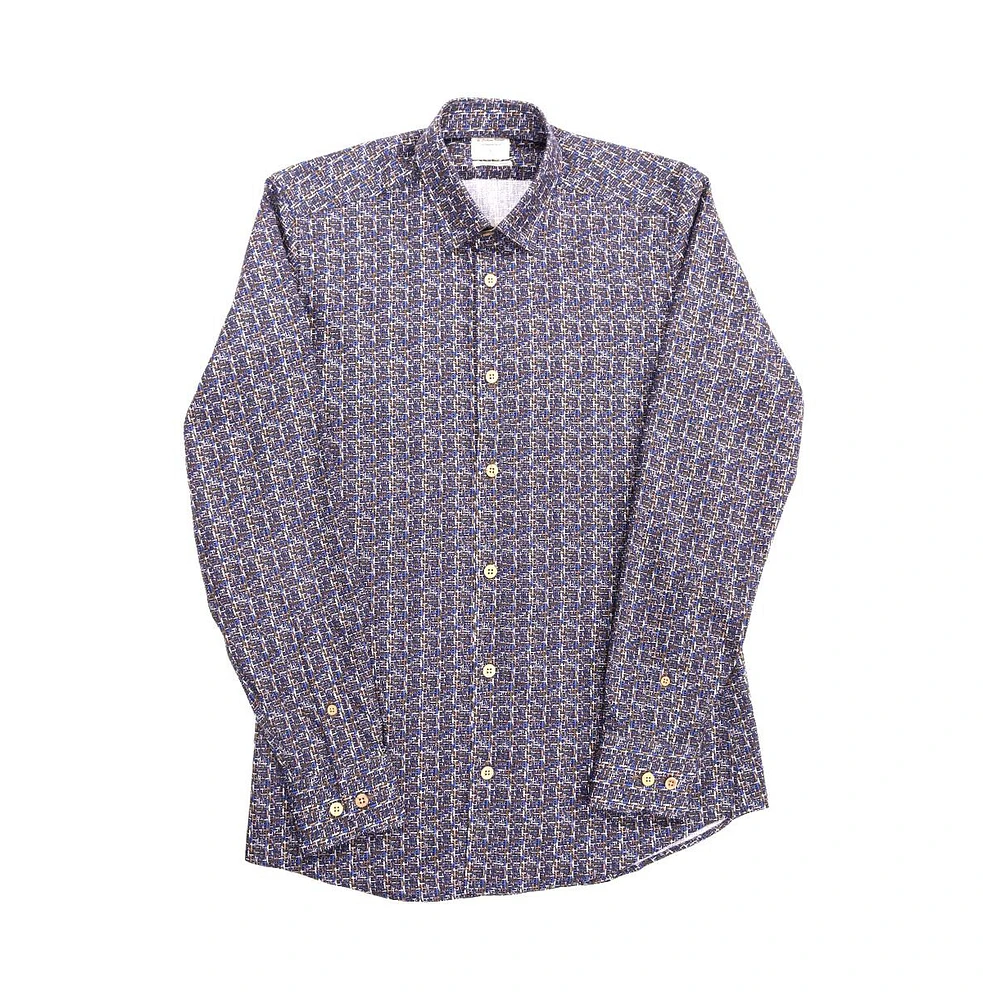 Luchiano Visconti Men's Multi line Leo king Cotton Long Sleeve Shirt