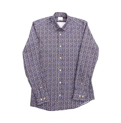 Luchiano Visconti Men's Multi line Leo king Cotton Long Sleeve Shirt