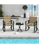 3 Piece Patio Rocking Set with Smooth Rocking Motion Outdoor Rocker Chair Bistro Set