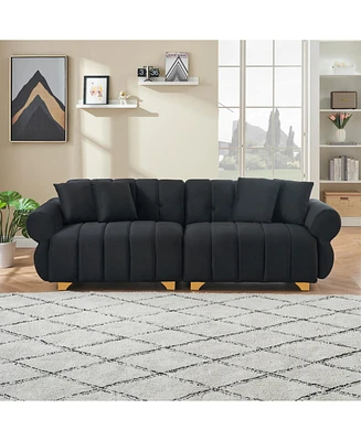 89-inch spring-wrapped cushions, 3 flannelette sofas, stylish metal feet and 4 throw pillows make for a modern living room bedroom