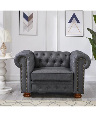 Classic Chesterfield Sofa Chair for Living Room Grey Faux Leather