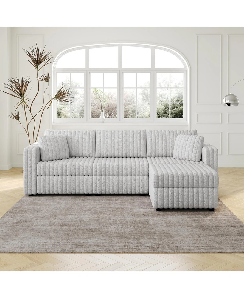 106" Light Gray Sofa with Ottoman Lift - Modern Modular Design