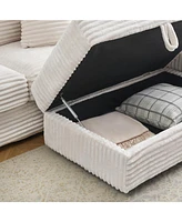 82 inches white corduroy sofa, storage feet +4 throw pillows, create a living room, office fashion new darling!