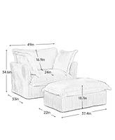 Upholstered Armchair with Ottoman (Set of 2) - Cream Corduroy