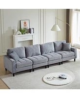 122.5" Oversized U-Shaped Sofa, Corduroy Fabric Sectional with Pillows & Ottomans, Grey