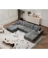 Convertible Corduroy Sofa, Large 4 Seat, Living Room Chair, Dark Grey